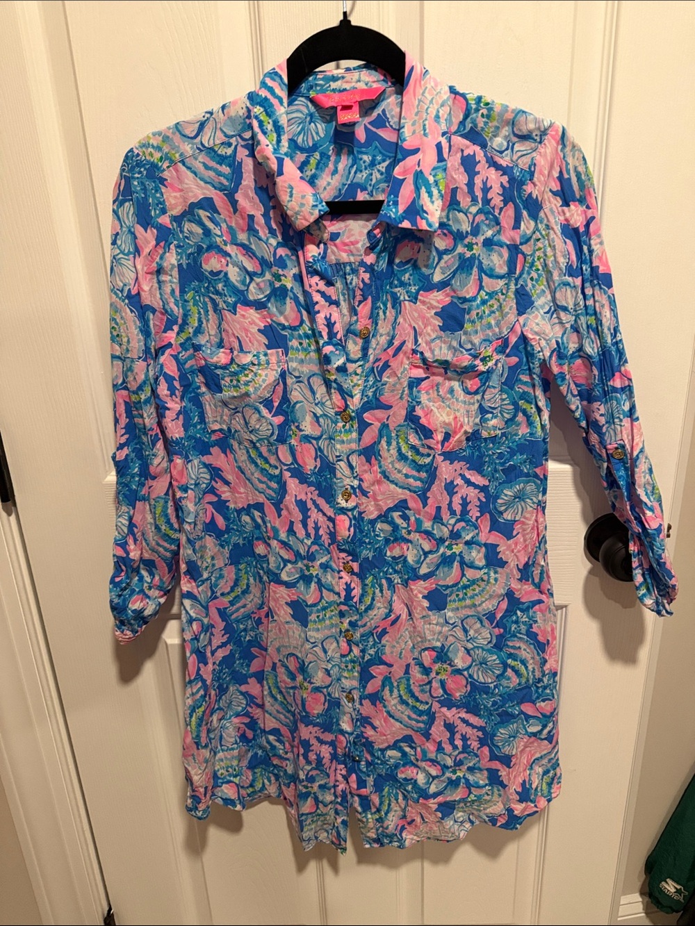 Lilly Pulitzer Bright Blue & Pink Floral Button-Down Cover up